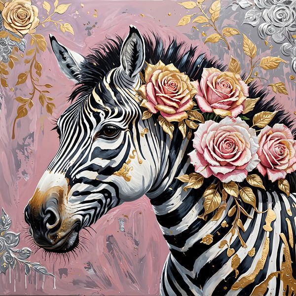 Zebra en Rozenpracht van Retrotimes