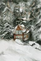 Enchanted house in the forest with fireflies