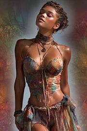 Kunst Frau mit Blumendruck von Egon Zitter