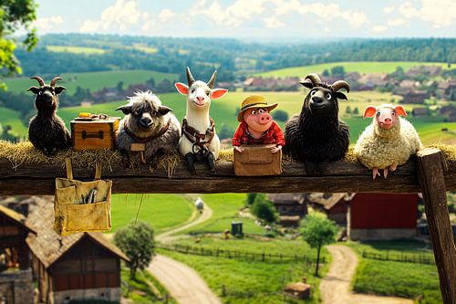 Boerderijdieren en landschap kunst