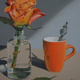 still life with orange rose by Manon Butterlin