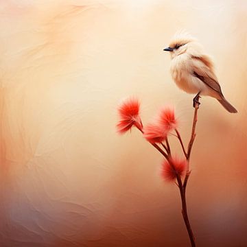 Le petit oiseau sur la branche fleurie sur Karina Brouwer