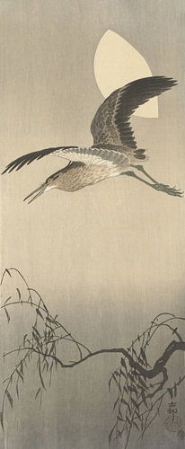 Héron et lune par Ohara Koson - 1900 - 1910