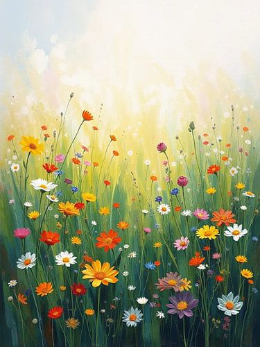 Gouden weide: een levendig impressionistisch veld van wilde bloemen