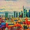 Kleurrijk kunstwerk Skyline van Frankfurt am Main van Slimme Kunst.nl