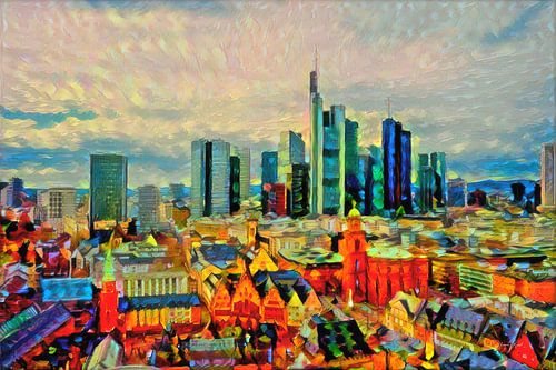 Kleurrijk kunstwerk Skyline van Frankfurt am Main