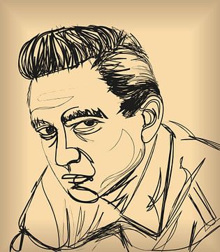 Johnny Cash in vintage schets van Jasper Boekema