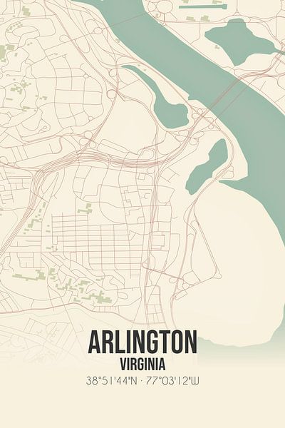 Carte ancienne d'Arlington (Virginie), États-Unis. par Affiches de lieux