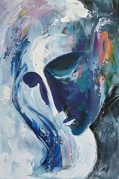 Blauw Portret | Geometrisch Gezicht Blauw van Blikvanger Schilderijen