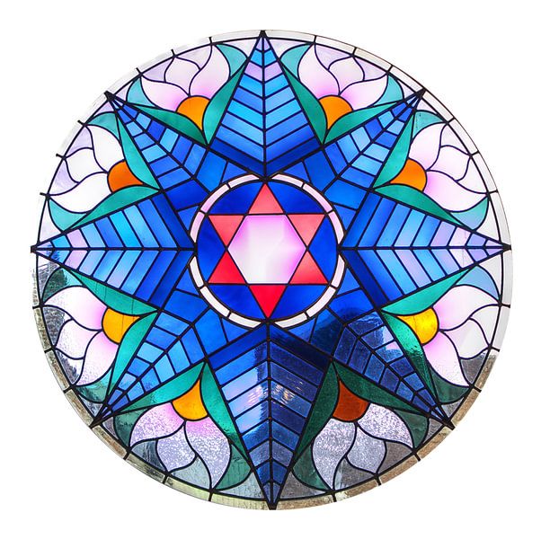 Glas-in-lood raam Alkmaarse synagoge van Mike Bing