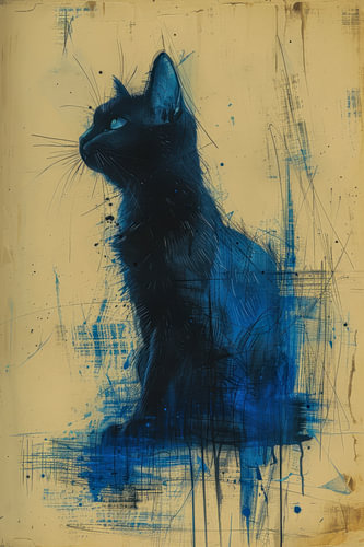 Drawing, Chinese ink, watercolour, cat -5