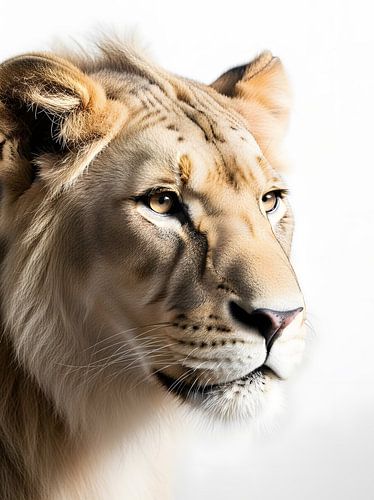 Majestueus leeuwinnenprofiel op witte achtergrond