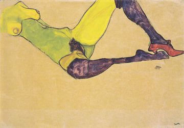 Femme allongée, torse nu, Egon Schiele - 1910 sur Atelier Liesjes