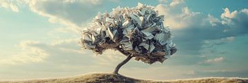 Grote boom van papier onder wolkenlucht panorama van Digitale Schilderijen