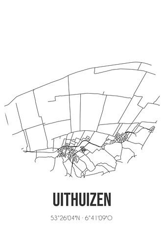 Uithuizen (Groningen) | Landkaart | Zwart-wit