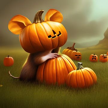 Muis verborgen in Halloween pompoen van Babetts Bildergalerie
