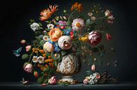 Digitales Stillleben mit vielen bunten Blumen von Digitale Schilderijen Miniaturansicht