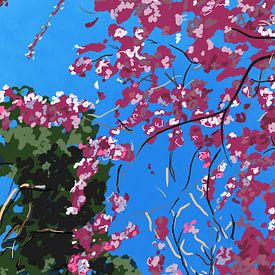 Japanese cherry blossom against blue sky by Loes Venker