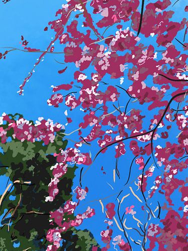 Cerisier japonais en fleur contre un ciel bleu