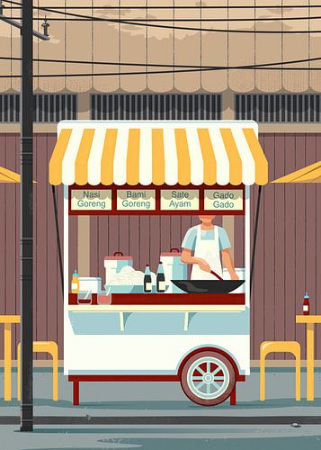 Étalage de nourriture indonésienne, camion de nourriture de rue en Indonésie sur Eduard Broekhuijsen