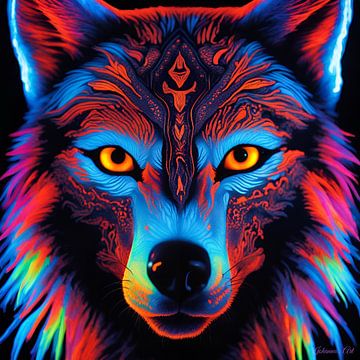 Neonkunst eines Wolfes 3 von Johanna's Art
