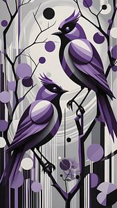 Oiseaux violets dans un design minimaliste