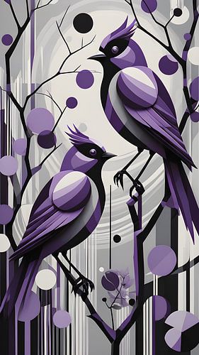 Paarse vogels in minimalistisch ontwerp