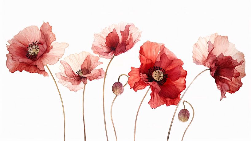 Summer poppy watercolour by Vlindertuin-Art