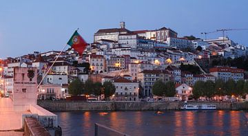 Oude stad, rivier, Mondego, Coimbra, Portugal, stad, avond, schemering