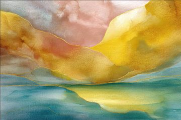 Abstract schilderij, landschap, zachte kleuren van Joriali Abstract