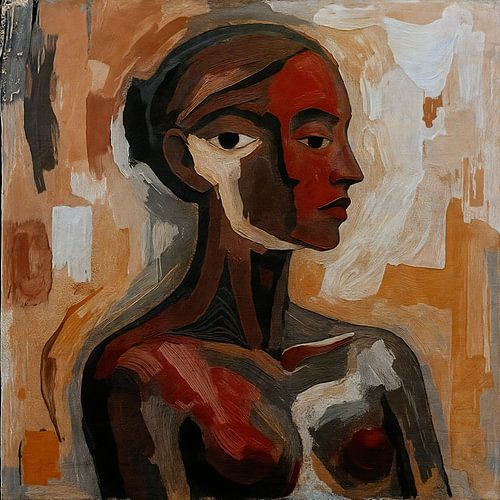 Gedurfd abstract portret in aardetinten