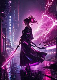 Cyberpunk Geisha Holding Sword