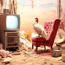 Surreal white rooster armchair television decay shabby chic by gm_designs