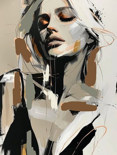 Modern en abstract portret in aardetinten.