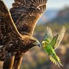 Ontmoeting in de lucht - adelaar en parkiet van Max Steinwald