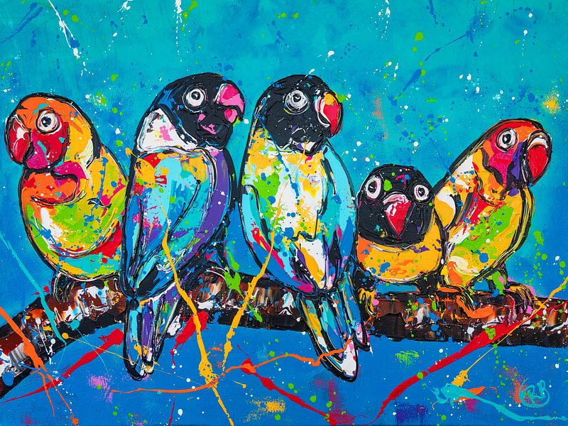 Love parrots op een tak van Happy Paintings