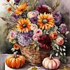 Bouquet d'automne dans une corbeille avec une citrouille sur Kim Karol / Ohkimiko