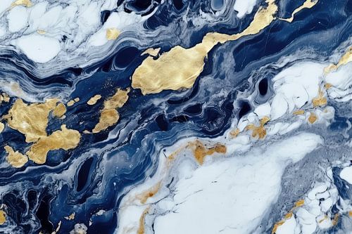 Marmer abstractie in blauw, wit en goud
