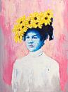 Sarie Blue - Blauwe dame met zonnebloemen van Anouk Maria van Deursen thumbnail