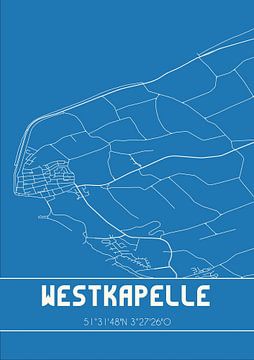 Blauwdruk | Landkaart | Westkapelle (Zeeland) van MijnStadsPoster