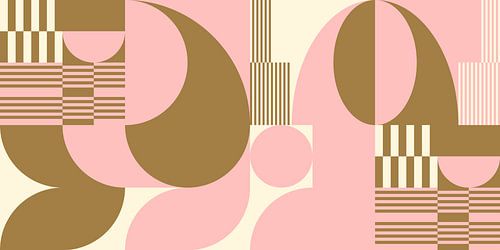 Abstracte retro geometrische kunst in goud, roze en gebroken wit nr. 18