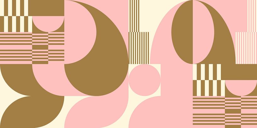 Abstract retro geometric art in gold, pink and off white nr. 18 by Dina Dankers