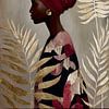 Modern portret van een Afrikaanse vrouw in de kleur Burgundy en goud van Carla Van Iersel