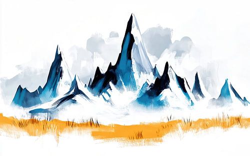 Majestueuze bergen met een geel veld