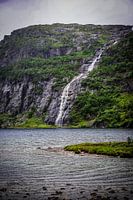 Waterfall at Hunnevatn: Dramatic Beauty on Rainy Day