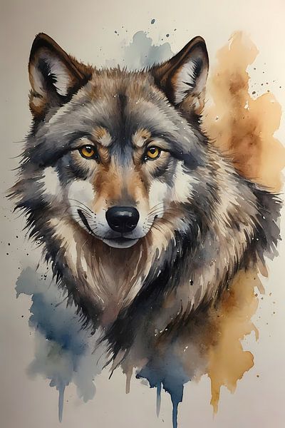 Abstracte Wolf in Levendige Waterverf van Art & Soul Creations