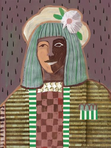 Collage portret in boho stijl met hoed en bloem van Studio Gjil