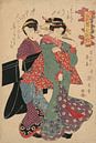 Japanse kunst ukiyo-e. Retro houtsnede van vrouwen in kimono. van Dina Dankers thumbnail