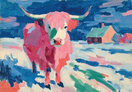 Une vache rose dans un paysage hivernal sur Niklas Maximilian