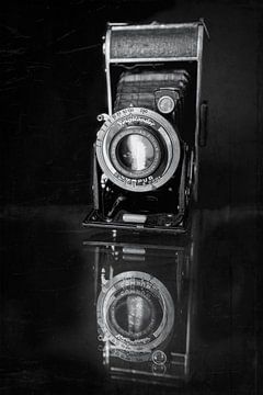 Vintage analoge balg film camera - zwart-wit reflectie oud van Andreea Eva Herczegh
